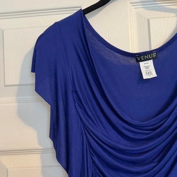 VENUS Royal Blue Draped Blouse - Picture 3 of 5